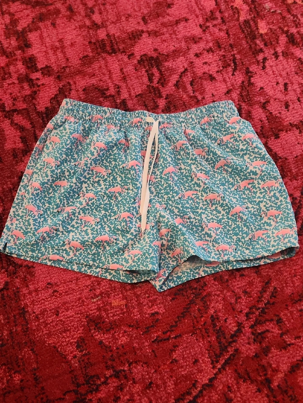 Mens chubbies Teal Swim Shorts with Pink Flamingo Print
